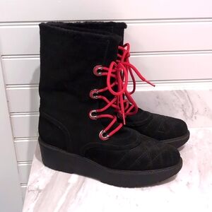 Stuart Weitzman Black Suede Wedge snow Boots with warm fleece lining